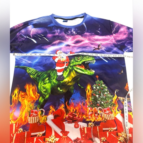 Christmas Sweatshirt Santa Riding a Dinosaur Size XXL Unisex - Picture 3 of 7